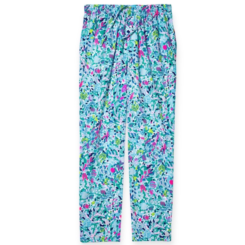 LILLY PULITZER Mens Pajama Bottom Multi Dive Bar 30” Inseam Woven Stretch Cotton